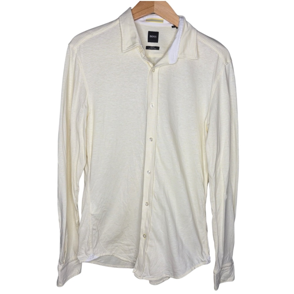Hugo Boss Cream Long Sleeve Dress Shirt